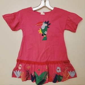 Mini Boden girls 5-6 hot pink rio parrot animal fringe 100% cotton dress wedding